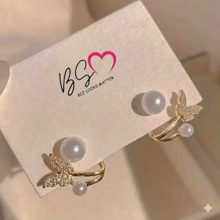 a4a8ec18eb6c8a20823e35f7e72ba136 Butterfly Pearl Korean Earrings - Image 1