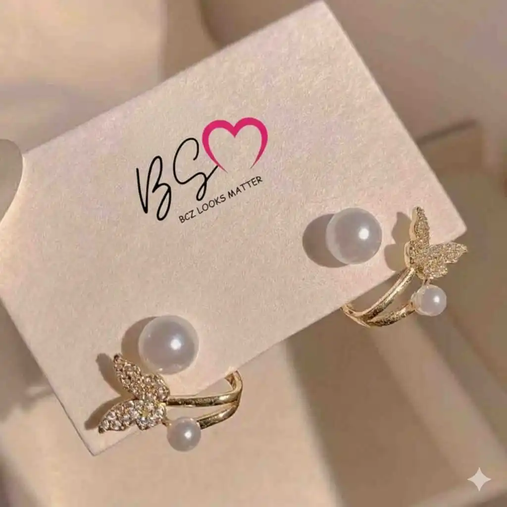 a4a8ec18eb6c8a20823e35f7e72ba136 Butterfly Pearl Korean Earrings - Image 1