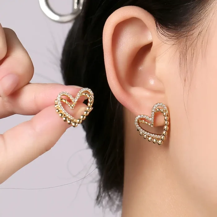 Heart Shape Double Korean Earrings - Image 1