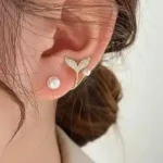 Faux Pearl and Fish Tail Earrings